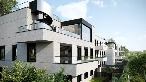 Wizualizacja inwestycji Bluszczańska III z widocznym wejście na taras
